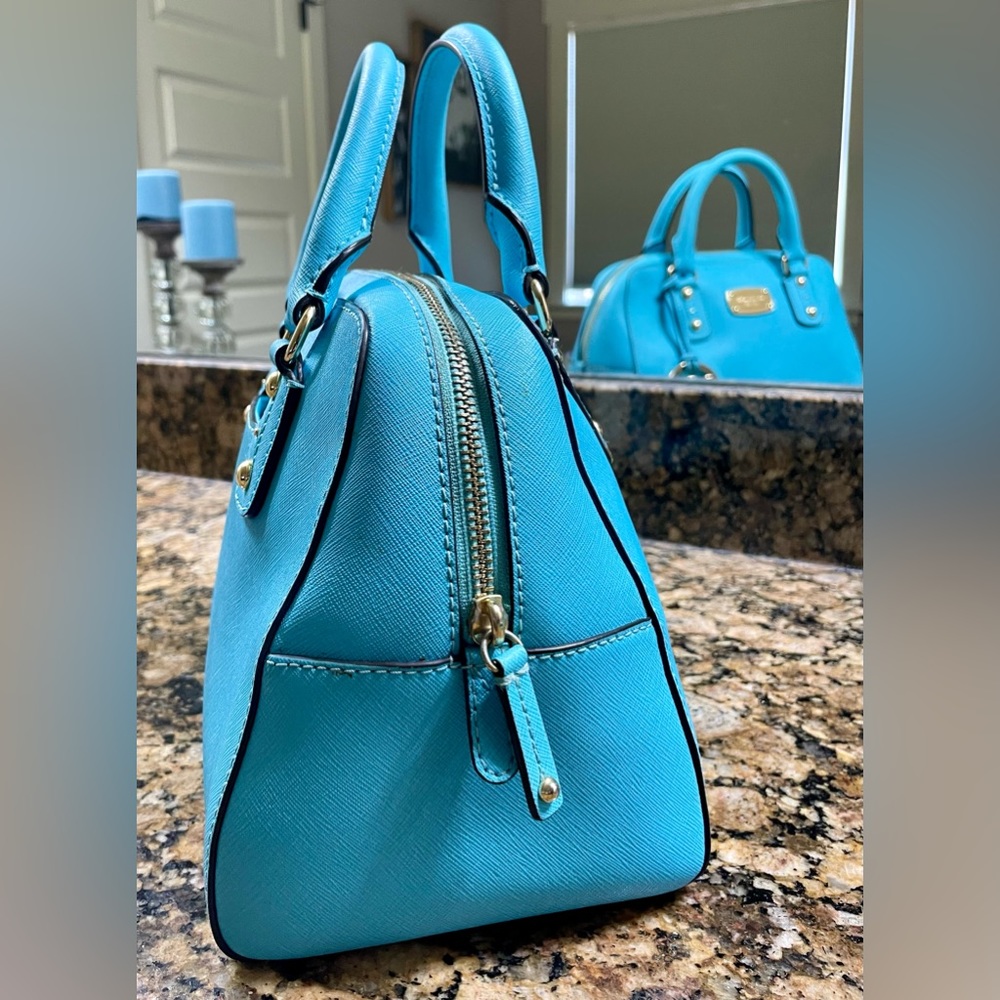 Michael Kors Satchel Bag Purse Removable Crossbody Rare Aqua Color Preloved - Picture 3 of 13